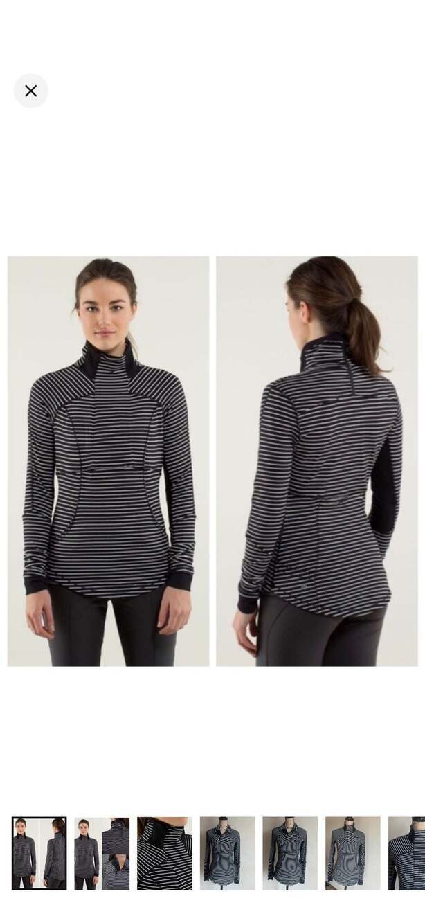 Lululemon Base Runner 1/2 Zip Pullover in Parallel Stripe Black White, Size 4